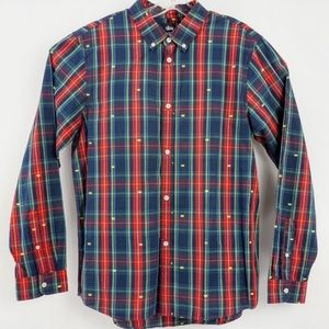 STUSSY Authentic Men's Large Long Sleeve Red and Blue Tartan Crown button up